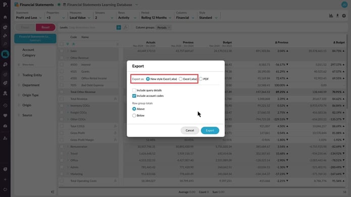 Export and copy data